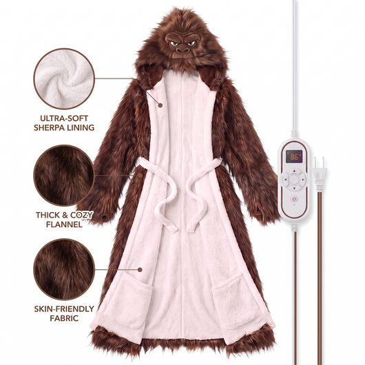 Bigfoot heated robe Sherpa lining and exterior material details